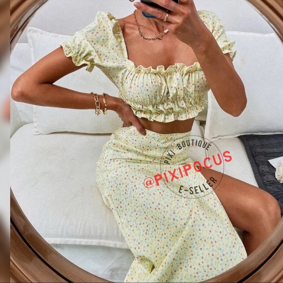 ZARA 2 PIECE SKIRT SET CO-ORD YELLOW PRINT NWT - Picture 4 of 12